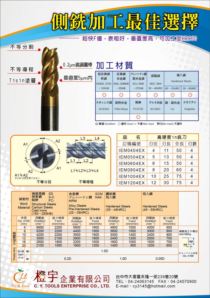 高硬度鎢鋼in銑刀/CNC刀具